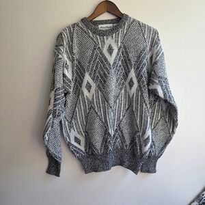 Michael Gerald Vintage 3D Knit Sweater Mens Large Gray Geometric Biggie Cosby L